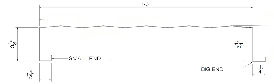 Cross-section of a single self-framing panel showing 20 inches of coverage with a small end and a big end